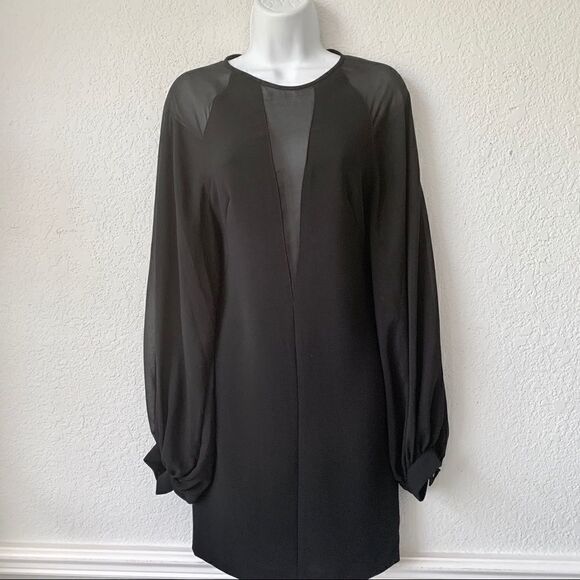 ROBERT RODRIGUEZ BLACK LOW V SHEER SLEEVE DRESS - Picture 3 of 7